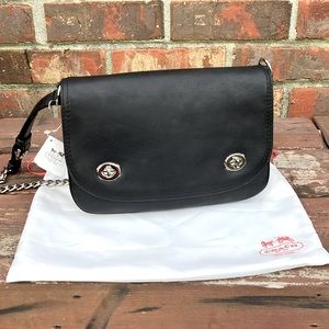 NWT COACH Legacy Leather Double Gusset Flap Black